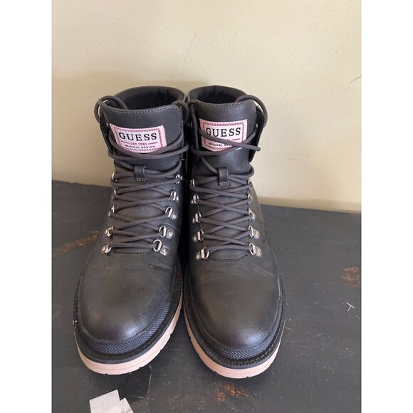 Mens Guess Black Leather Hiking Boots Lace-Up Style US 10 Gorpcore Vegan - Picture 4 of 8